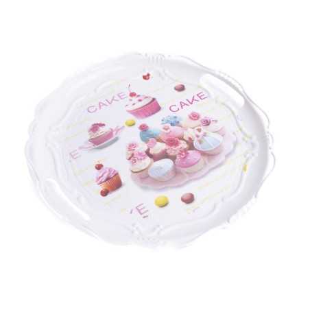 Taca śniadaniowa / taca plastikowa okrągła z rączkami CAKE