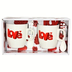 Zestaw kubków na Walentynki dla pary + łyżeczki LOVE