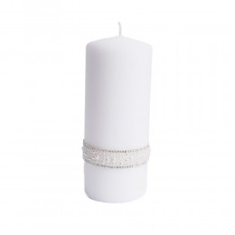 CRYSTAL świeca z perełkami i cyrkoniami biała walec duży wys. 17 cm