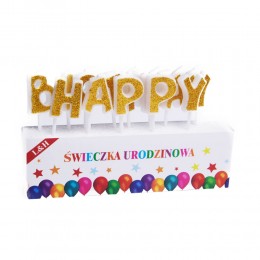 Złote świeczki urodzinowe napis HAPPY BIRTHDAY literki PIKERY