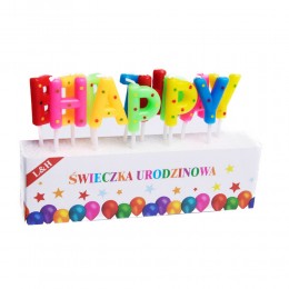 Kolorowe świeczki urodzinowe napis HAPPY BIRTHDAY literki PIKERY