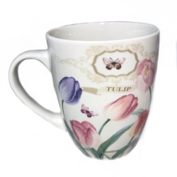 Biały ceramiczny kubek na kawę i herbatę 400 ml TULIPANY, zdjęcie 3