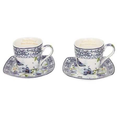Zestaw filiżanek do espresso 2+2 NIEBIESKIE MOTYLE clematisy