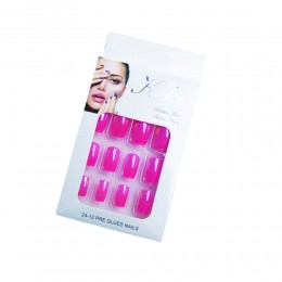 Keke metaliczne sztuczne paznokcie tipsy różowe 12 sztuk + klej