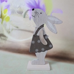 Wielkanocne dekoracje królik drewniany zając w spódnicy 16 cm
