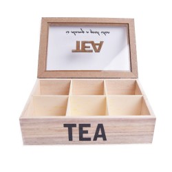 Drewniane pudełko na herbatę z 6 przegródkami TEA czarne