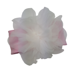 Różowa opaska na głowę dla niemowlaka z dużym białym kwiatem