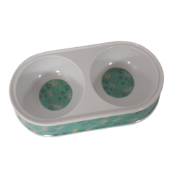 Zielona podwójna miska dla psa kota owalna plastikowa poj. 2x300 ml