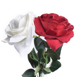 Biała róża sztuczna na gałązce h 65cm / sztuczny kwiat róża welwetowa, zdjęcie 3