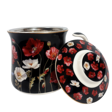 Ceramiczny kubek z zaparzaczem sitkiem do herbaty ziółek CZERWONE MAKI