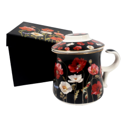 Ceramiczny kubek z zaparzaczem sitkiem do herbaty ziółek CZERWONE MAKI, zdjęcie 3
