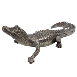 Krokodyl aligator figurka rzeźba dekoracyjna srebrna glamour 35cm