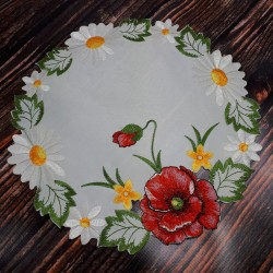 Okrągła serwetka haftowana biała koło średnica 30cm MAKI RUMIANKI, zdjęcie 3