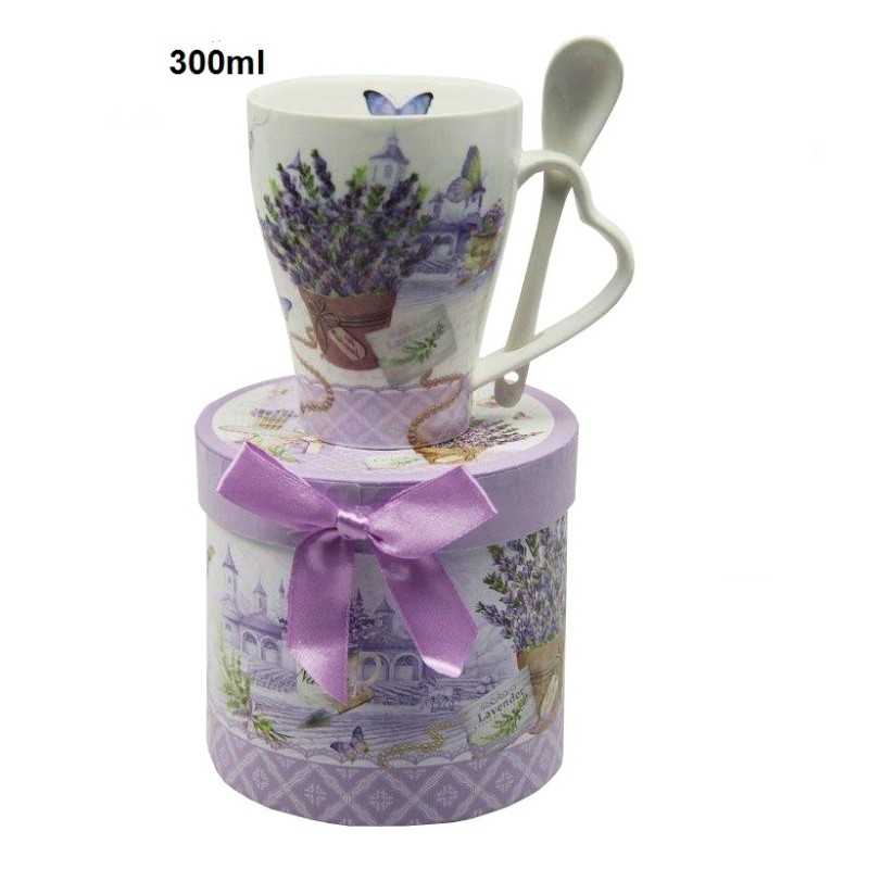 Ceramiczny kubek z łyżeczką w pudełku na prezent dla Mamy Taty LAWENDA Ceramiczny kubek z łyżeczką w pudełku na prezent dla Mamy Taty LAWENDA