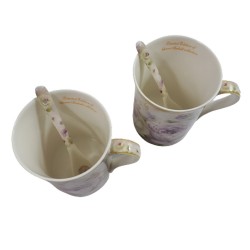 Zestaw porcelanowe kubki z łyżeczkami kpl dla dwojga PIWONIE, zdjęcie 3