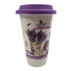 Ceramiczny kubek z silikonową przykrywką 400 ml na prezent LAWENDA, zdjęcie 3