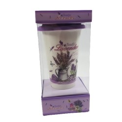Ceramiczny kubek z silikonową przykrywką 400 ml LAWENDA w konewce, zdjęcie 4