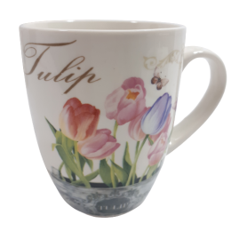 Biały ceramiczny kubek na kawę herbatę 400 ml TULIPANY tulipan