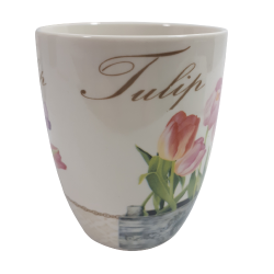 Biały ceramiczny kubek na kawę herbatę 400 ml TULIPANY tulipan