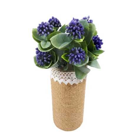 Sztuczna gałązka z jagodami 30cm / sztuczne kwiaty fioletowe kuleczki