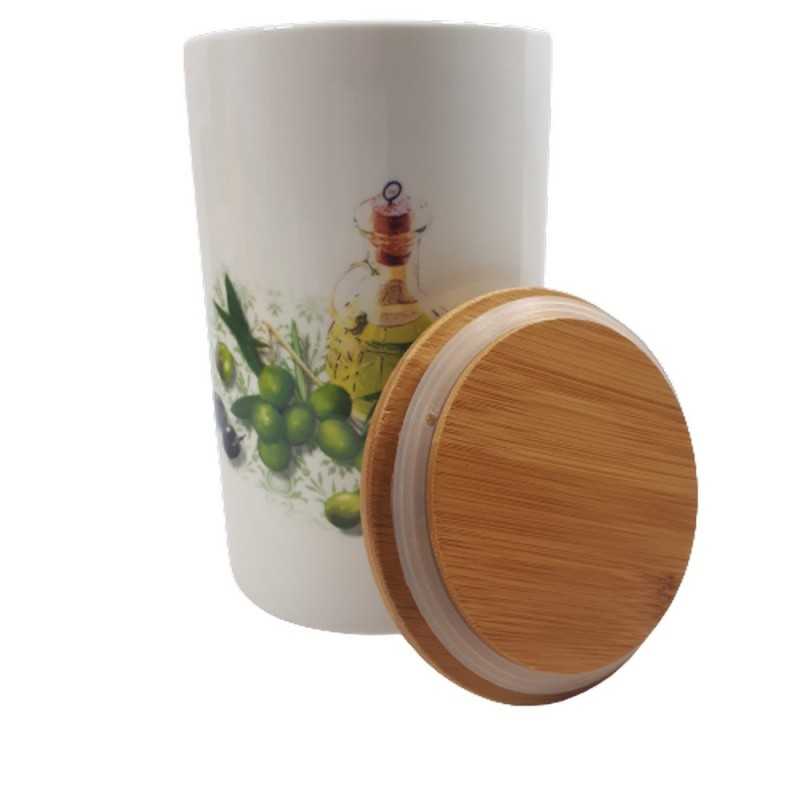 Pojemnik ceramiczny z drewnianą pokrywką OLIVE OIL poj. 1kg