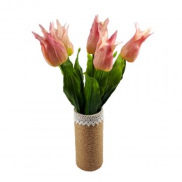 Sztuczny tulipan papuzi różowy 42 cm / tulipan gumowy