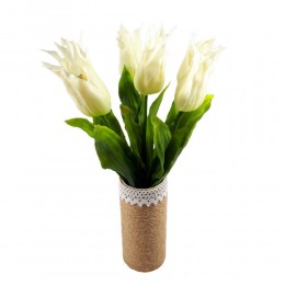 Sztuczny tulipan papuzi biały 42 cm / tulipan gumowy