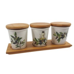 Zestaw 3 pojemników ceramicznych z przykrywką na desce OLIVE OLI