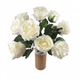 Bukiet sztucznych róż herbacianych ecru 9 szt. wys. 45 cm