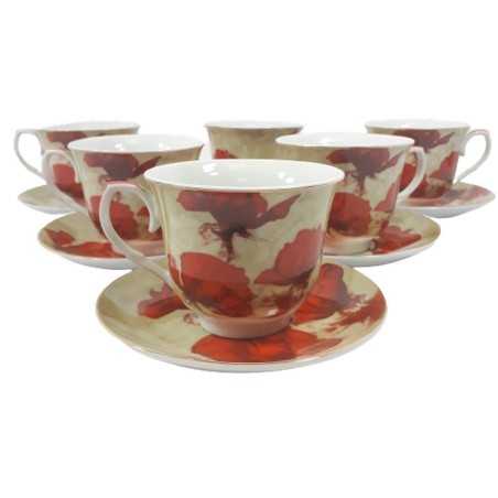 Porcelanowy serwis do kawy i herbaty na 6 osób CZERWONE MAKI