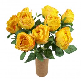 Sztuczna róża karbowana żółta bukiet 9 szt. / sztuczne róże jak żywe