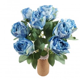 Sztuczna róża karbowana niebieska 9 szt. / sztuczne róże jak żywe