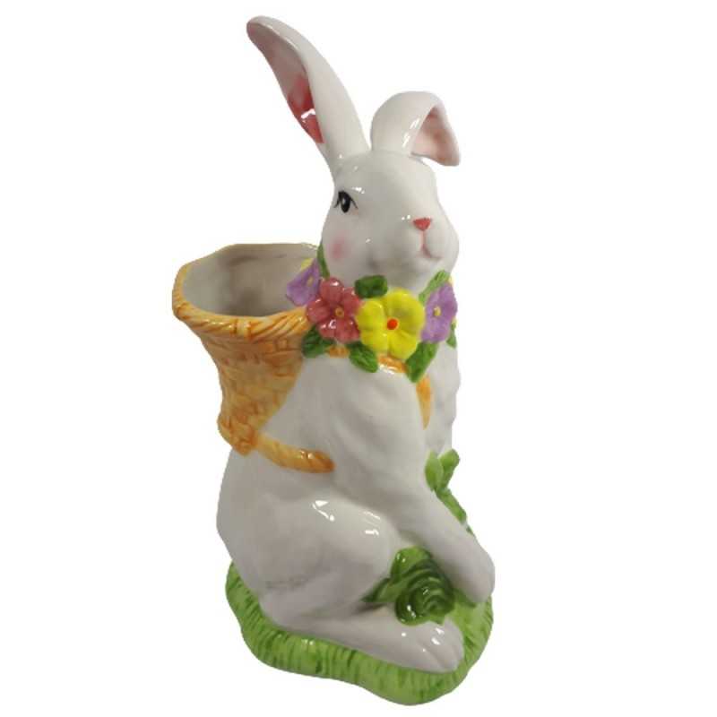 Figurka ceramiczny królik zając wielkanocny z koszykiem wys. 33cm