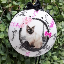 Bombka plastikowa medalion decoupage sprzedam KOT SYJAMSKI, zdjęcie 3