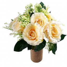 Bukiet sztucznych róż jasnożółtych 7 sztuk / kwiaty sztuczne róże