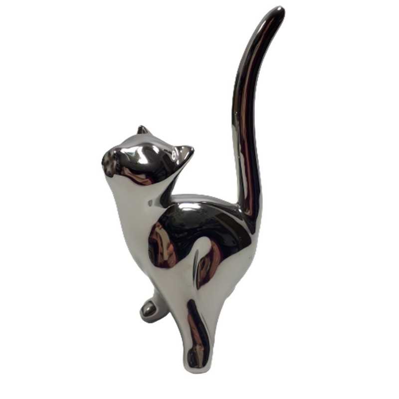 Ceramiczny kot srebrny / kotek figurka glamour na prezent Ceramiczny kot srebrny / kotek figurka glamour na prezent