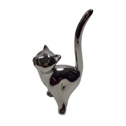 Ceramiczny kot srebrny / kotek figurka glamour na prezent, zdjęcie 4