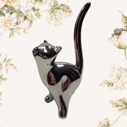Ceramiczny kot srebrny / kotek figurka glamour na prezent, zdjęcie 3