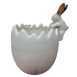 Ceramiczna osłonka na doniczkę skorupka z zajączkiem