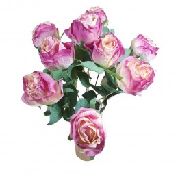 Sztuczne róże karbowane różowo-żółte / bukiet sztucznych róż 9 szt.