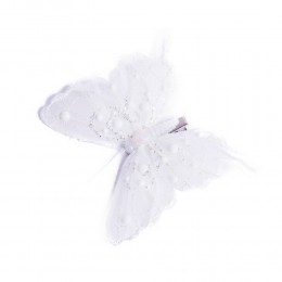 Biały motylek motyl z klipsem brokat dekoracja ozdoba motyl na klipsie