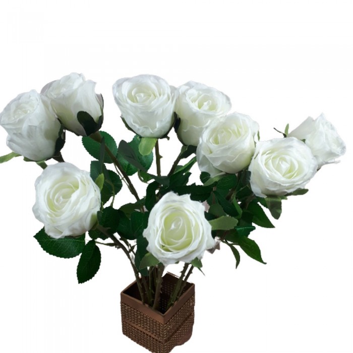 Róża sztuczna biała gałązka 55cm / sztuczna róża jak prawdziwa