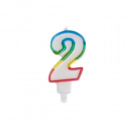 Świeczka urodzinowa kolorowy numer 2 na tort / świeczka cyferka 2