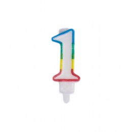 Świeczka urodzinowa kolorowy numer 1 na tort / świeczka cyferka 1