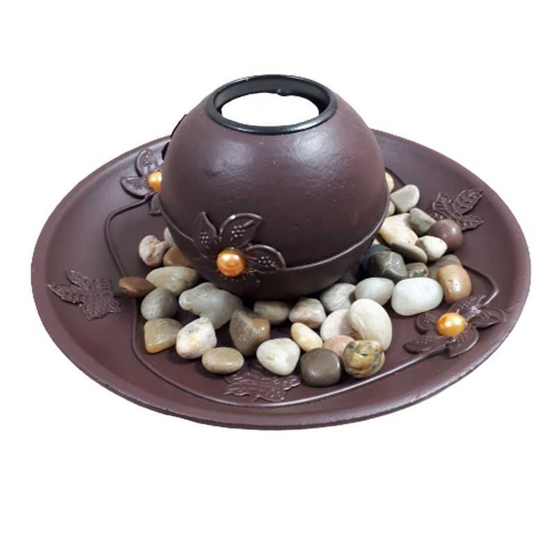Dekoracja na stół okrągły świecznik tealight z podstawką i kamieniami