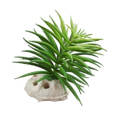 Mała sztuczna roślina na kamieniu z dziurkami do akwarium terrarium
