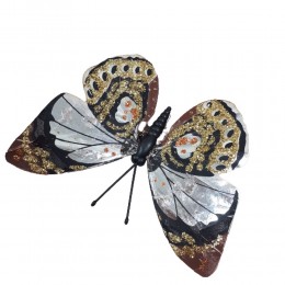 Duży motyl na klipsie z brokatem / sztuczny motyl srebrno-złoty