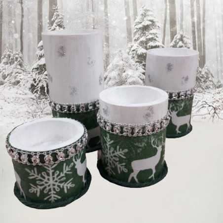 Świeczniki drewniane tealight decoupage / zestaw 4 świeczników