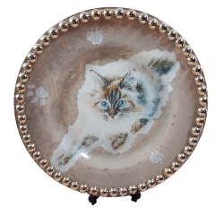 Talerz dekoracyjny ozdobny z motywem kota decoupage / talerz z kotem