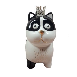 Ceramiczna figurka skarbonka otwierana KOT kotek biało czarny